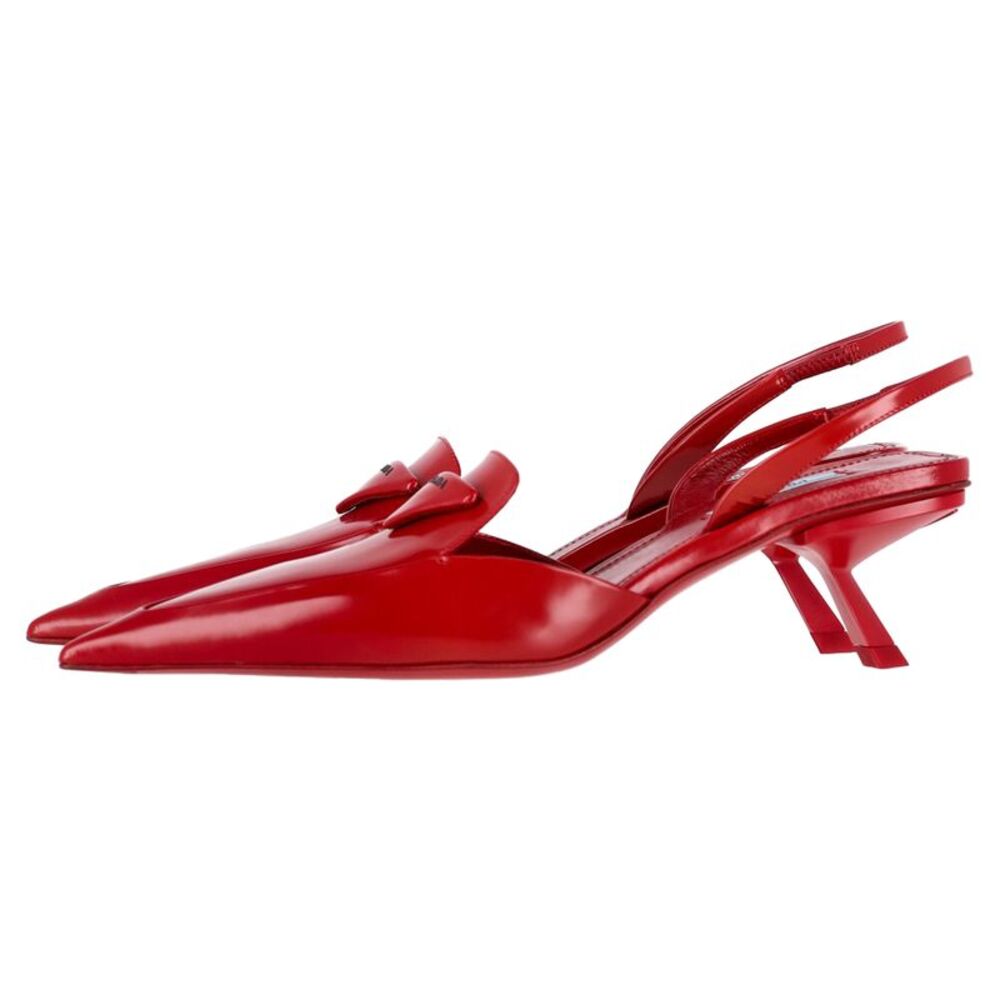 Prada Logo-Plaque Slingback Kitten-Heel Pumps in Red Leather - Picture 4 of 6